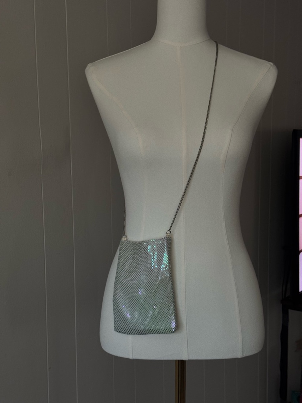 Urban outfitters Silver Iridescent Mesh Crossbody Bag